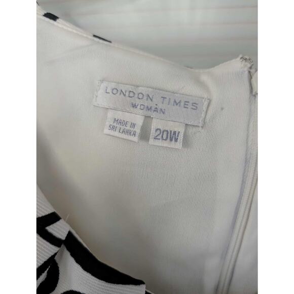 London Times Black White Sleeveless Midi Dress Cocktail Workwear Women's 20W - Picture 3 of 7